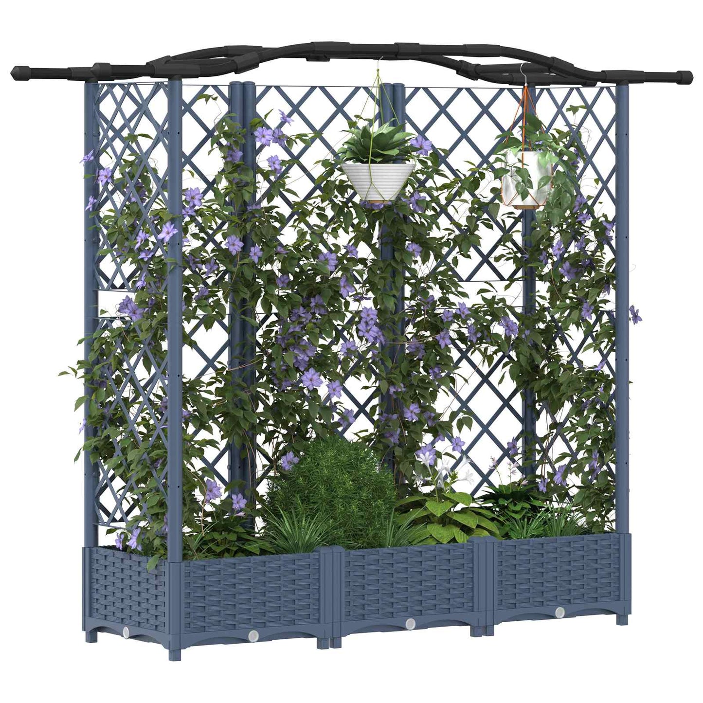 Hevet Bed med Trellis og Tak Grå 163 x 40 x 123 cm PP
