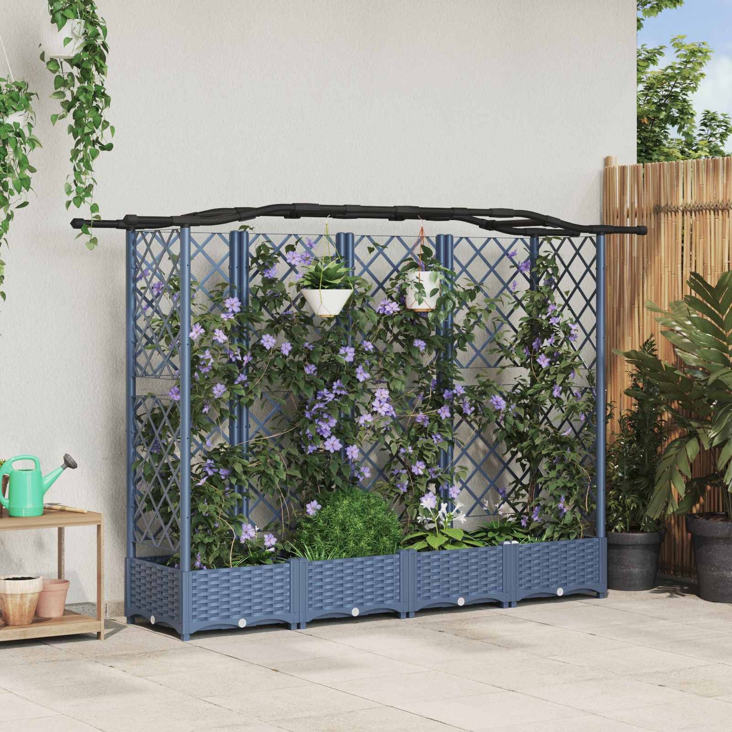 Hevet Bed med Trellis og Tak Grå 203,5 x 40 x 123 cm PP