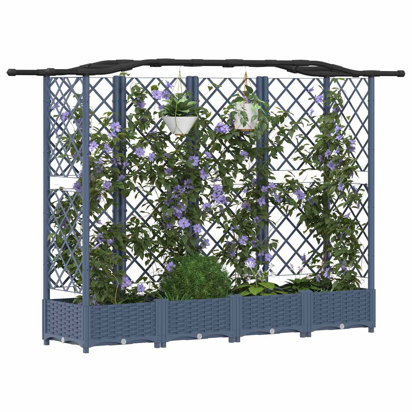 Hevet Bed med Trellis og Tak Grå 203,5 x 40 x 123 cm PP