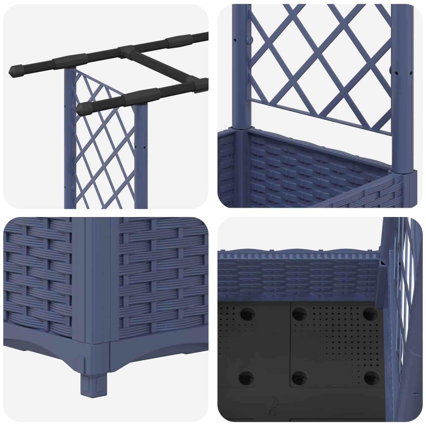 Hevet Bed med Trellis og Tak Grå 122,5 x 40 x 123 cm PP