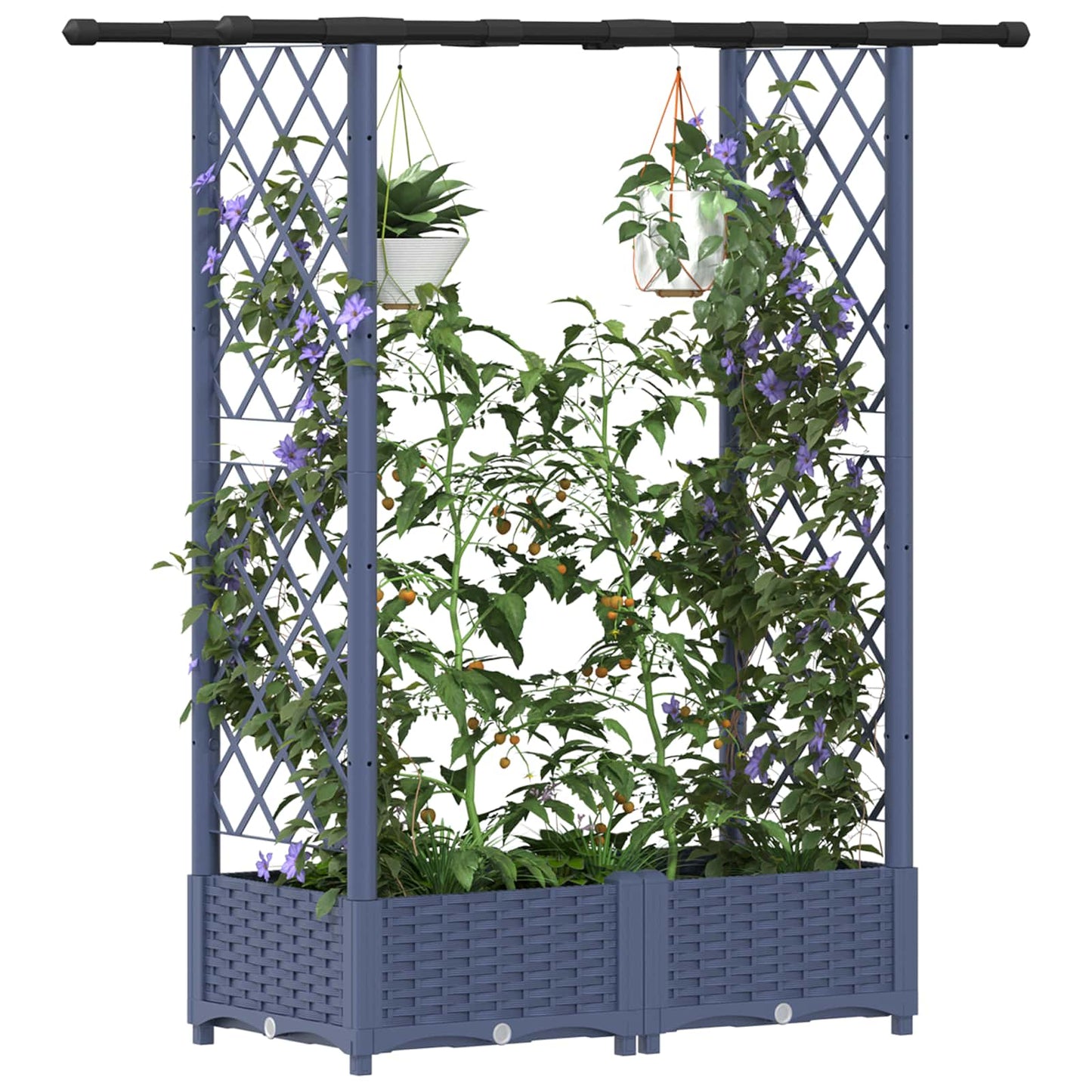 Hevet Bed med Trellis og Tak Grå 122,5 x 40 x 123 cm PP