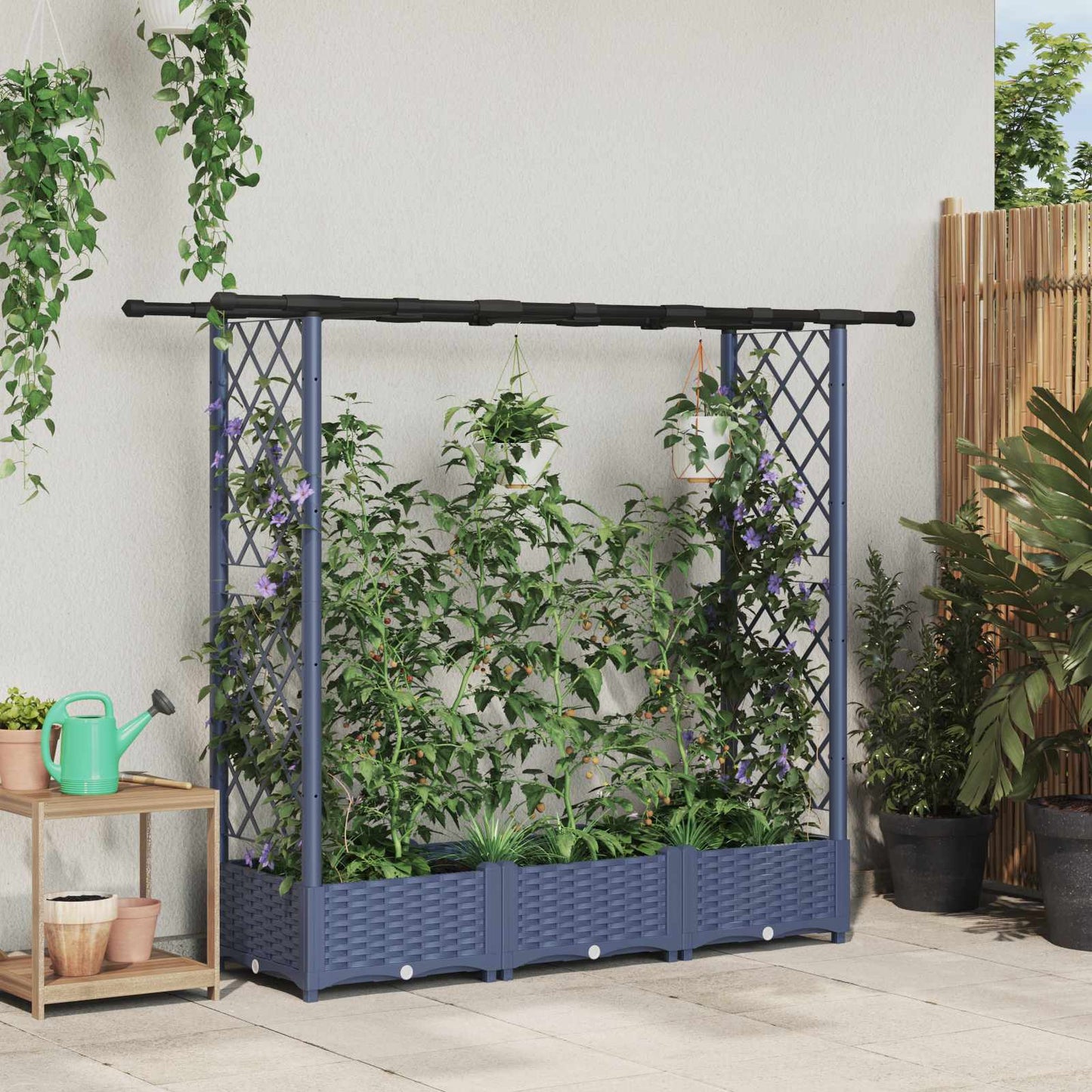 Hevet Bed med Trellis og Tak Grå 164 x 40 x 123 cm PP