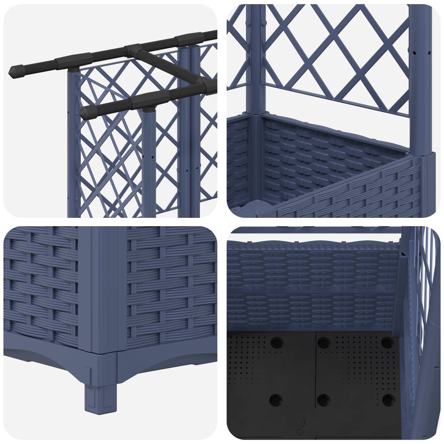 Hevet Bed med Trellis og Tak Grå 124,5 x 40 x 138 cm PP
