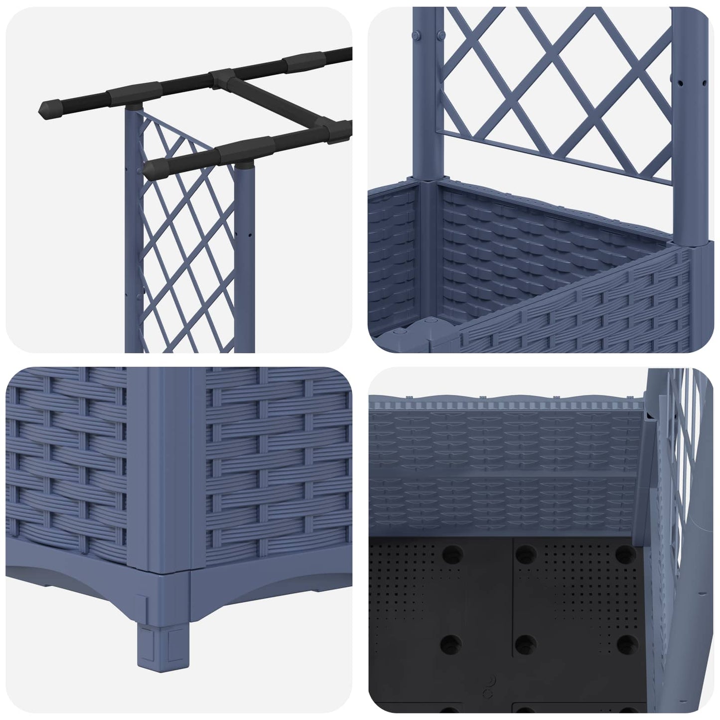 Hevet Bed med Trellis og Tak Grå 162,5 x 40 x 138 cm PP