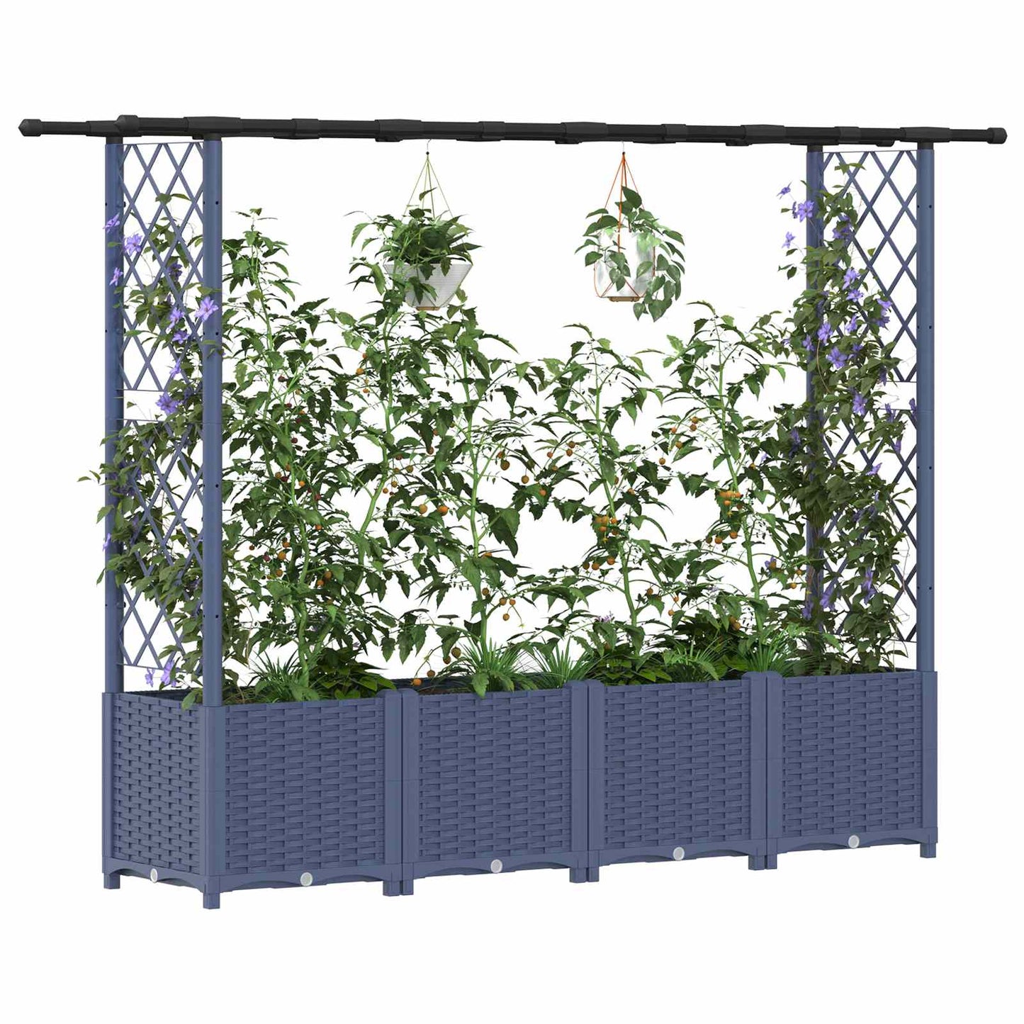 Hevet Bed med Trellis og Tak Grå 203 x 40 x 138 cm PP