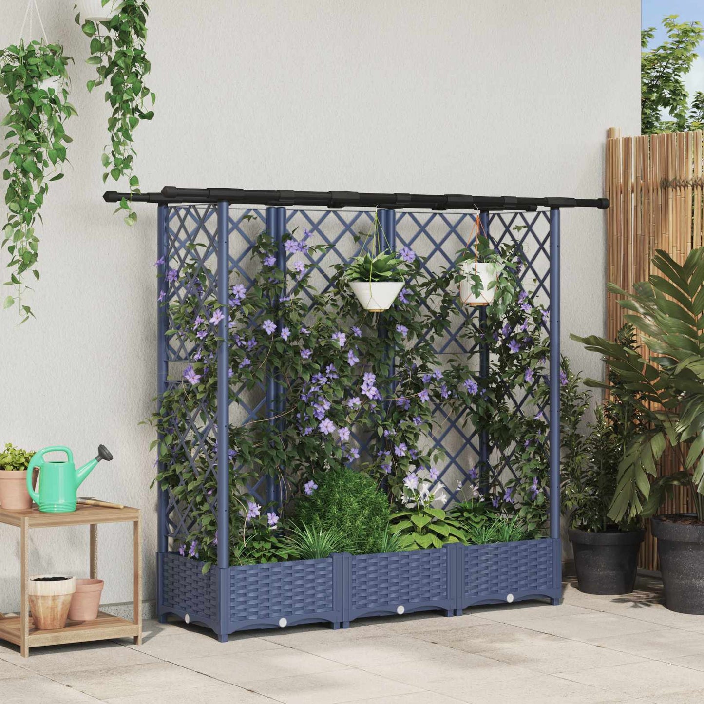 Hevet Bed med Trellis og Tak Grå 164 x 40 x 123 cm PP