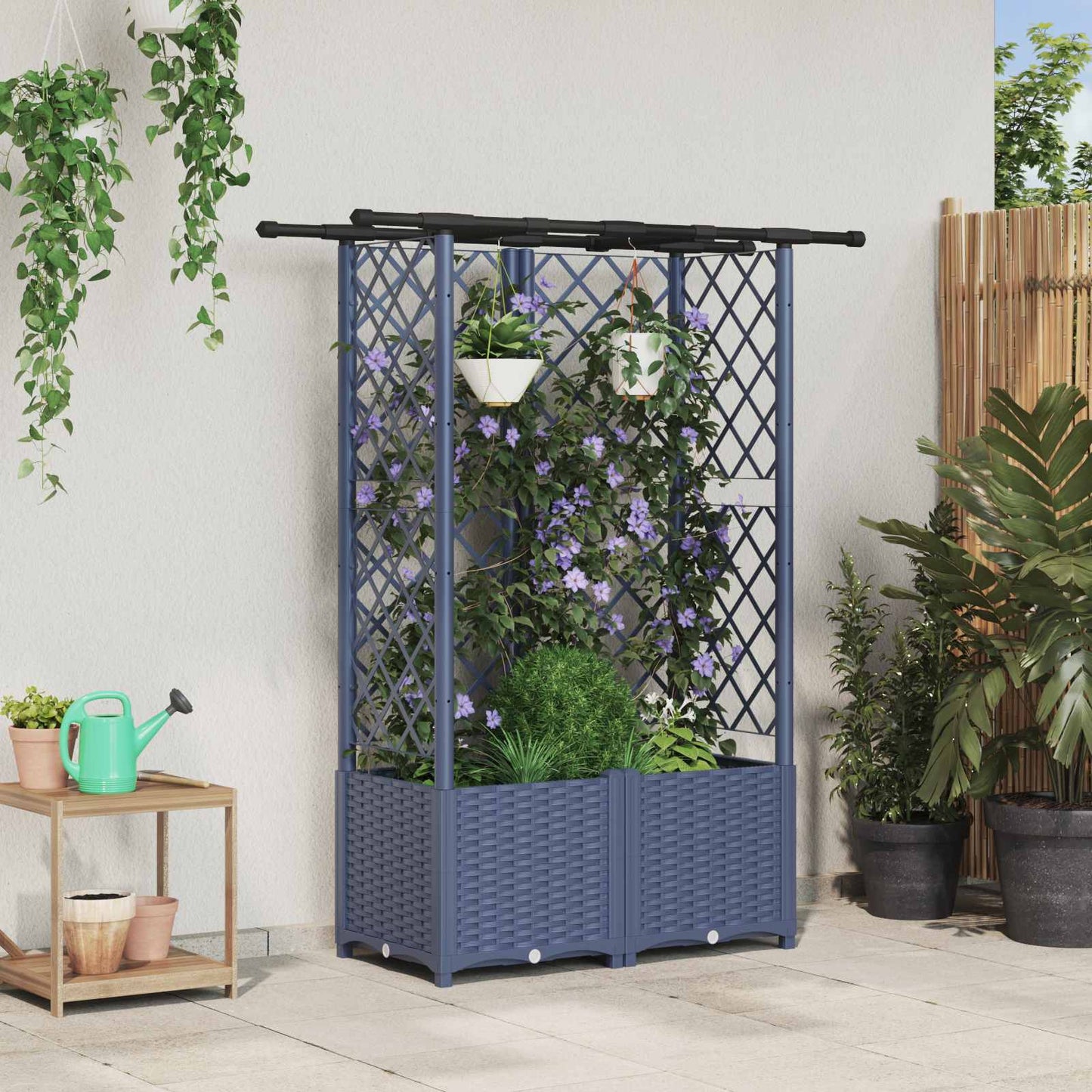 Hevet Bed med Trellis og Tak Grå 124 x 40 x 138 cm PP