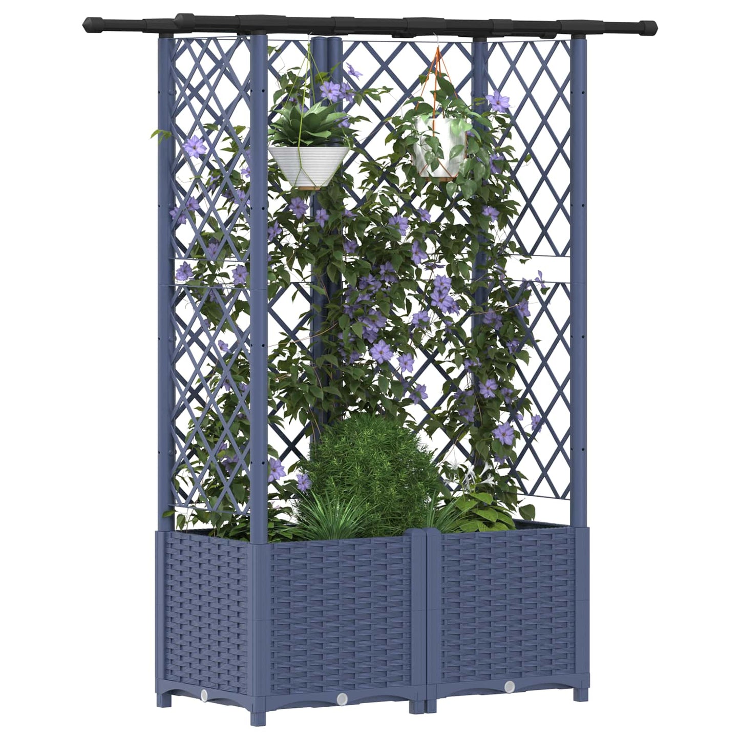 Hevet Bed med Trellis og Tak Grå 124 x 40 x 138 cm PP