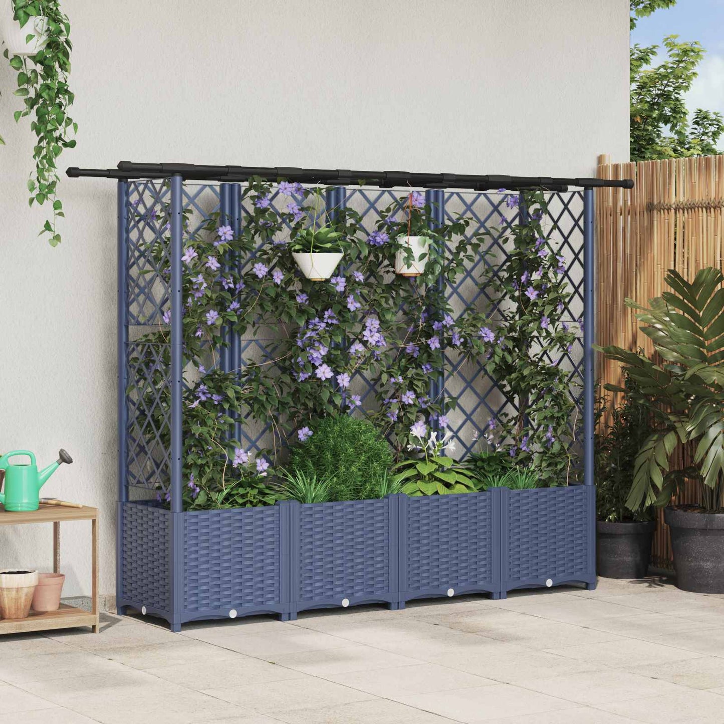 Hevet Bed med Trellis og Tak Grå 202 x 40 x 136 cm PP