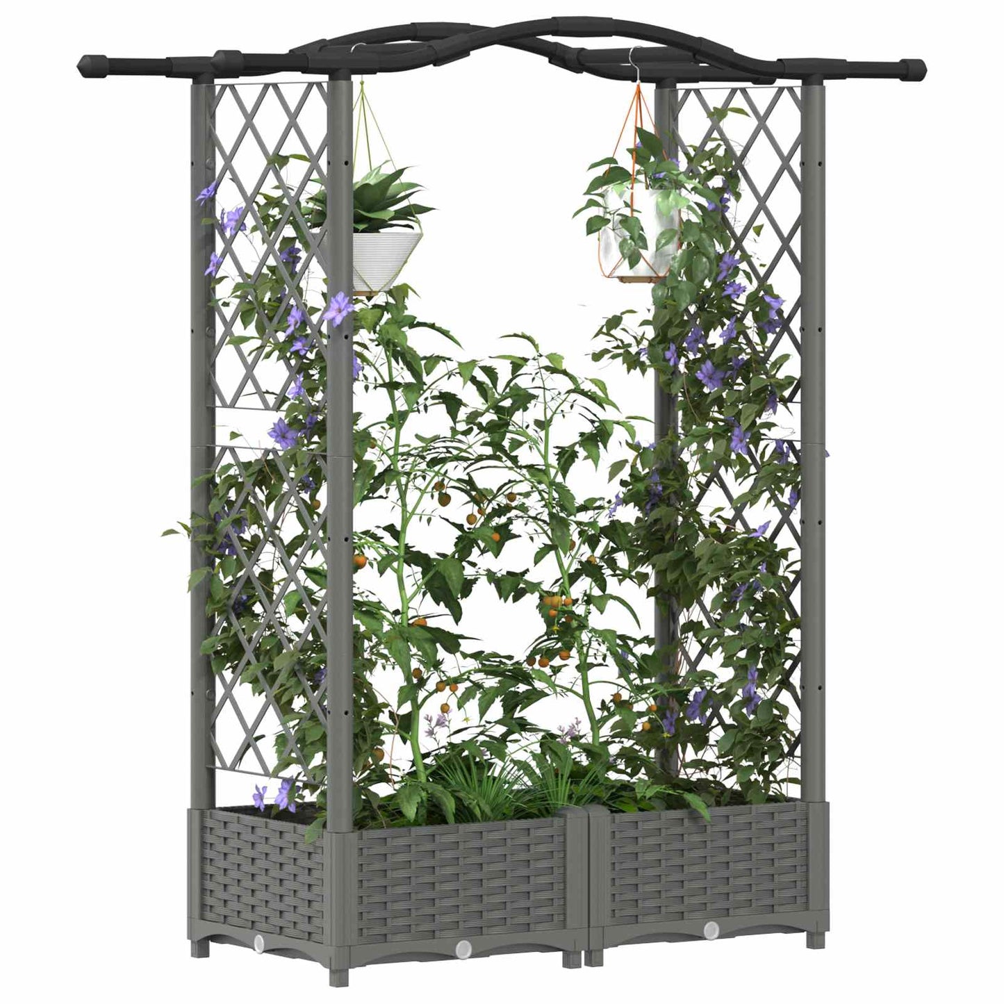 Hevet Bed med Trellis og Tak Lysegrå 124 x 40 x 125 cm PP