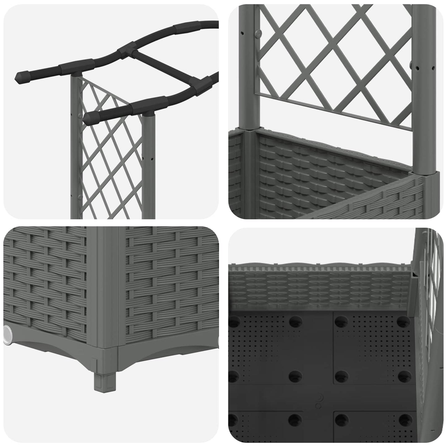 Hevet Bed med Trellis og Tak Lysegrå 169 x 40 x 125 cm PP