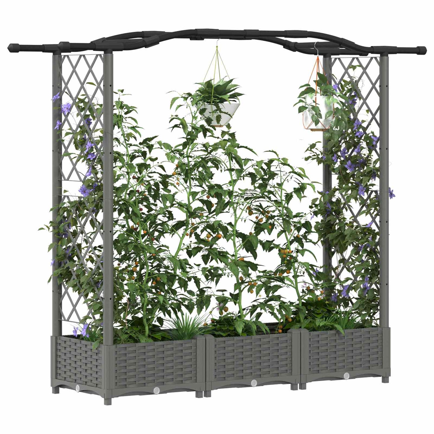 Hevet Bed med Trellis og Tak Lysegrå 169 x 40 x 125 cm PP