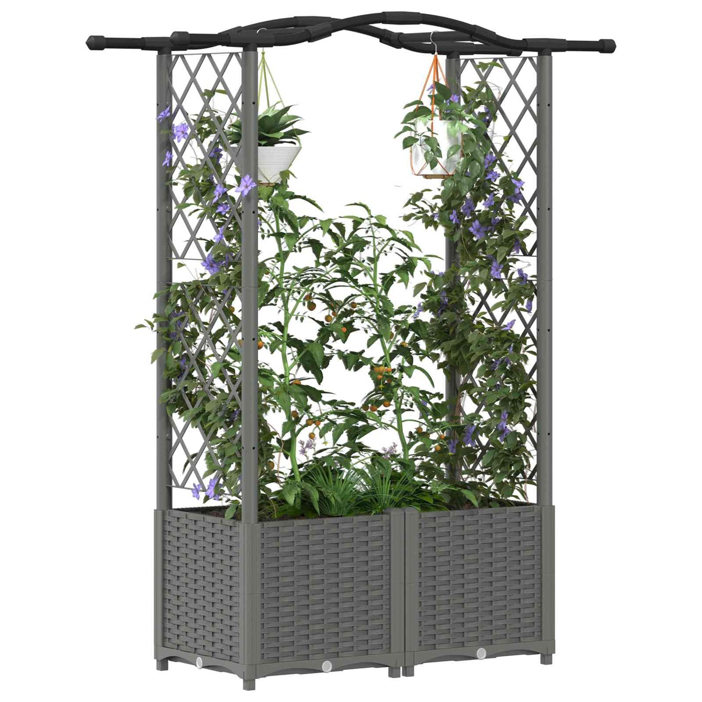 Hevet Bed med Trellis og Tak Lysegrå 125 x 40 x 138 cm PP