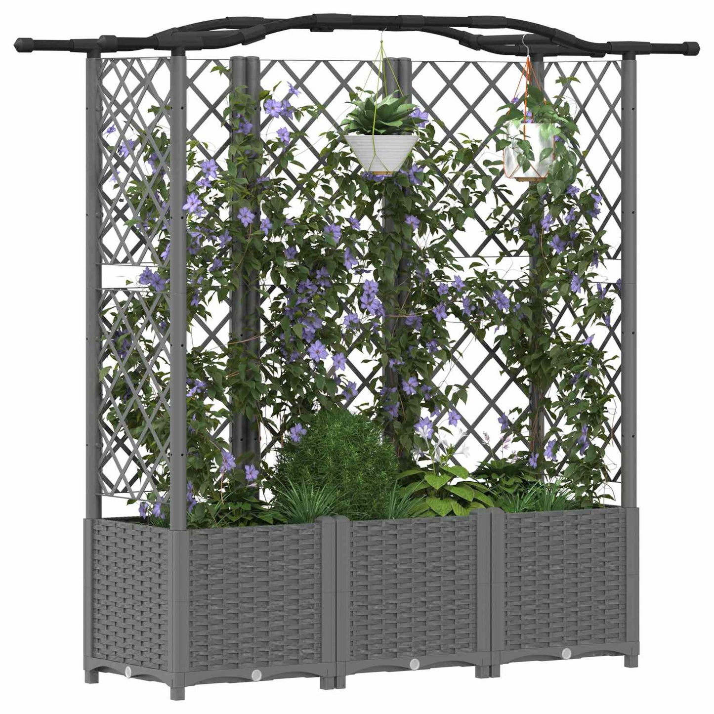 Hevet Bed med Trellis og Tak Lysegrå 163 x 40 x 138 cm PP
