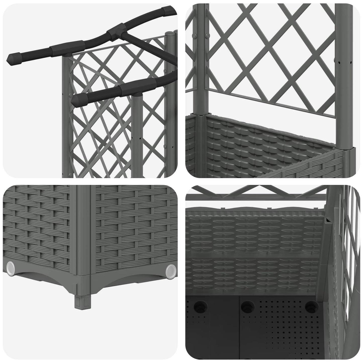 Hevet Bed med Trellis og Tak Lysegrå 204 x 40 x 138 cm PP