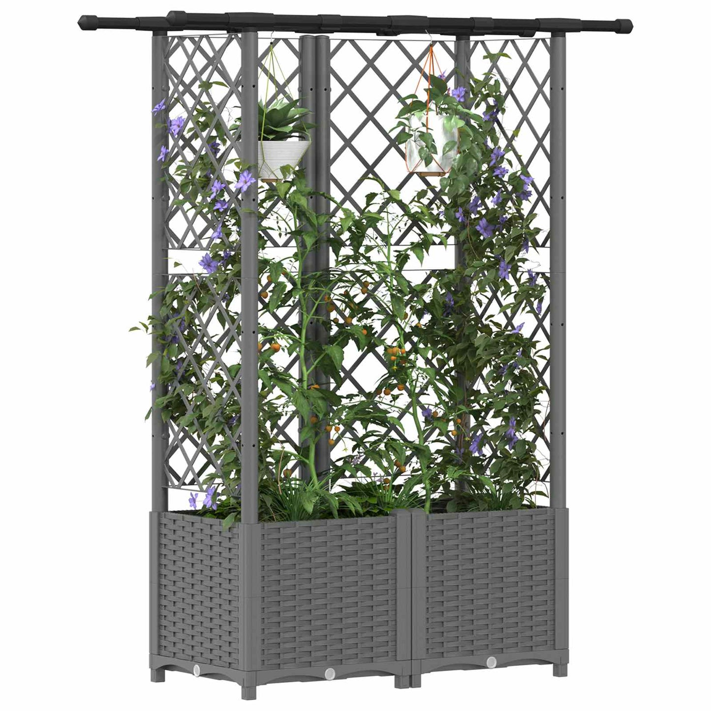 Hevet Bed med Trellis og Tak Lysegrå 124,5 x 40 x 138 cm PP