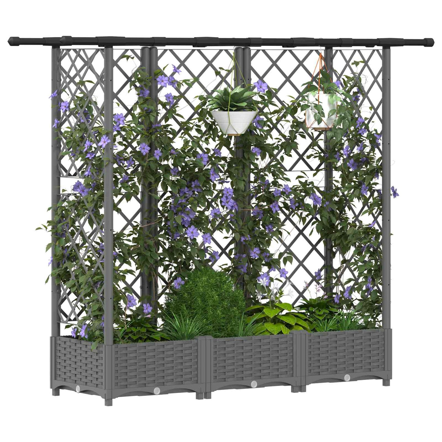 Hevet Bed med Trellis og Tak Lysegrå 164 x 40 x 121 cm PP