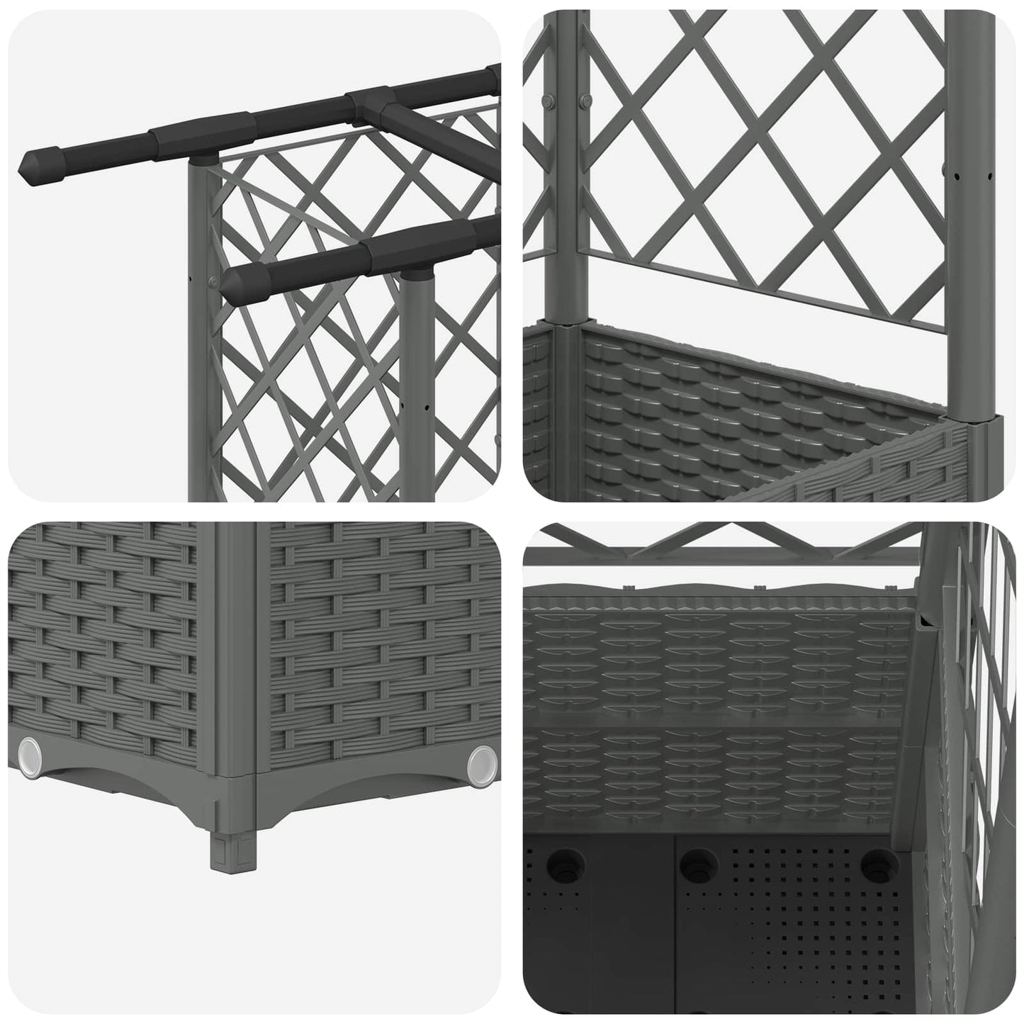 Hevet Bed med Trellis og Tak Lysegrå 124 x 40 x 136 cm PP