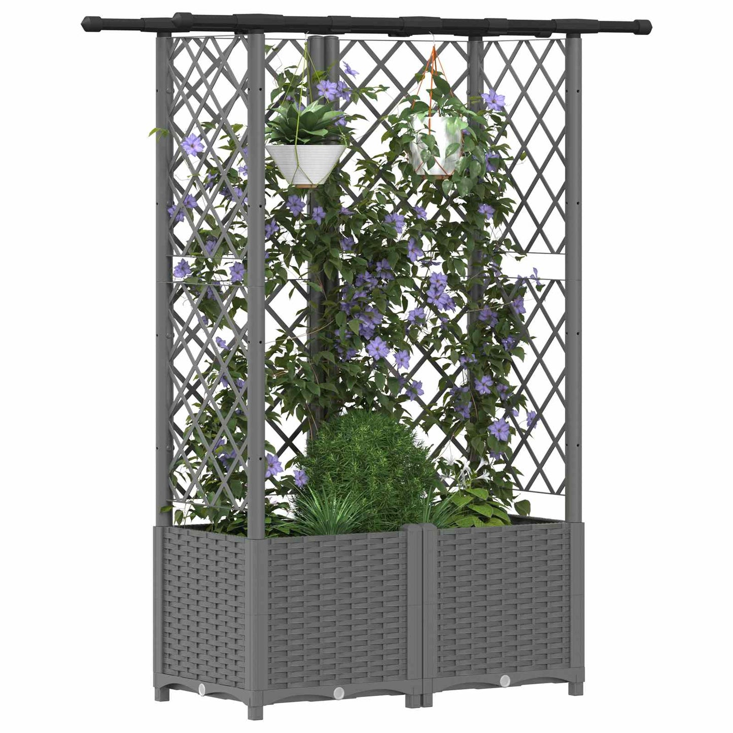 Hevet Bed med Trellis og Tak Lysegrå 124 x 40 x 136 cm PP