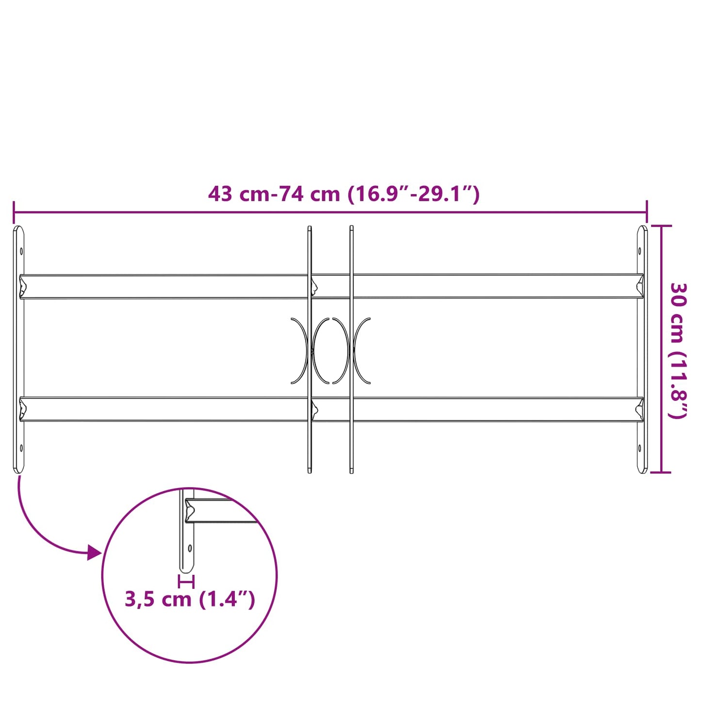 Sikkerhetsgitter for vinduer med 2 tverrbjelker 3 pcs