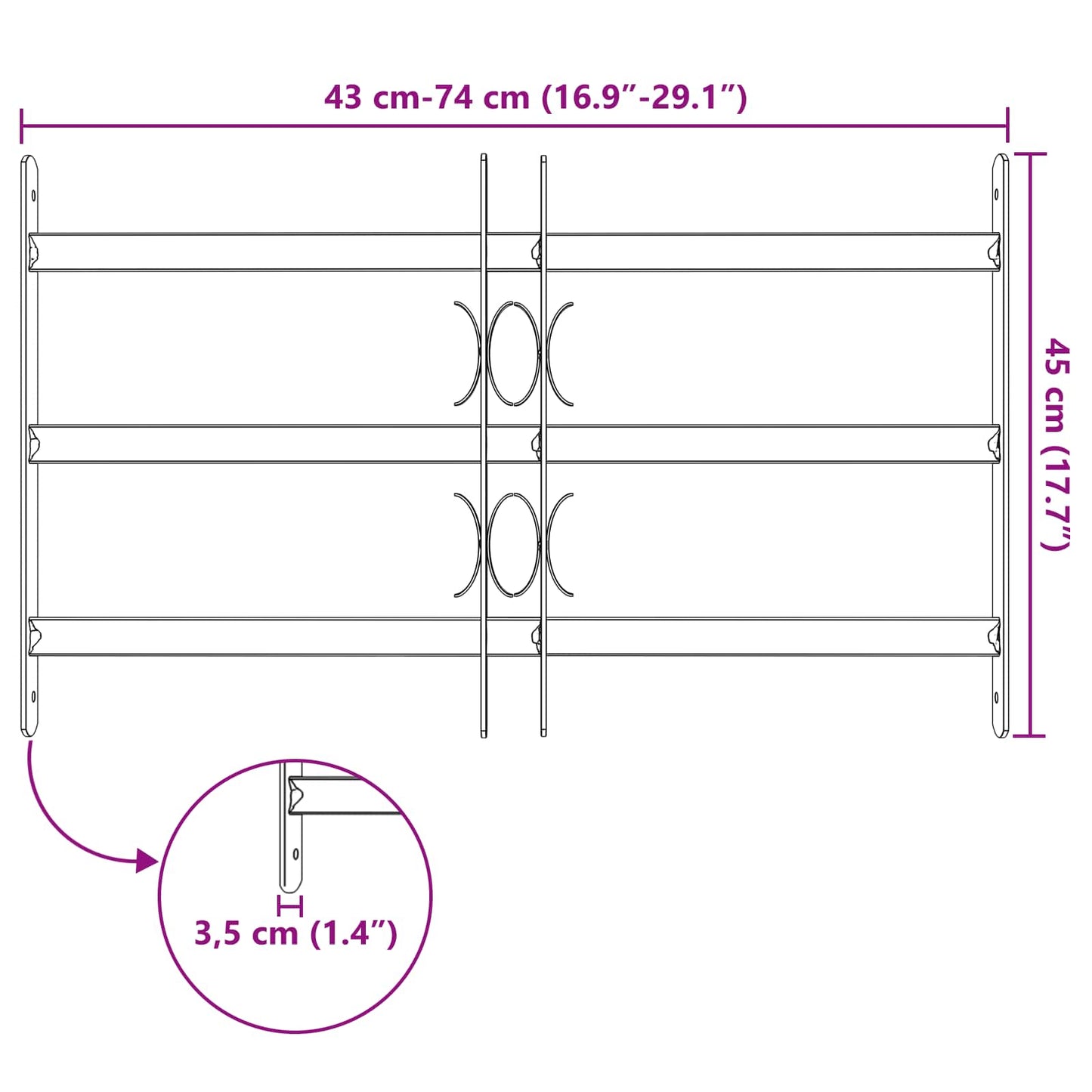 Sikkerhetsgitter for vinduer med 3 tverrbjelker 3 pcs
