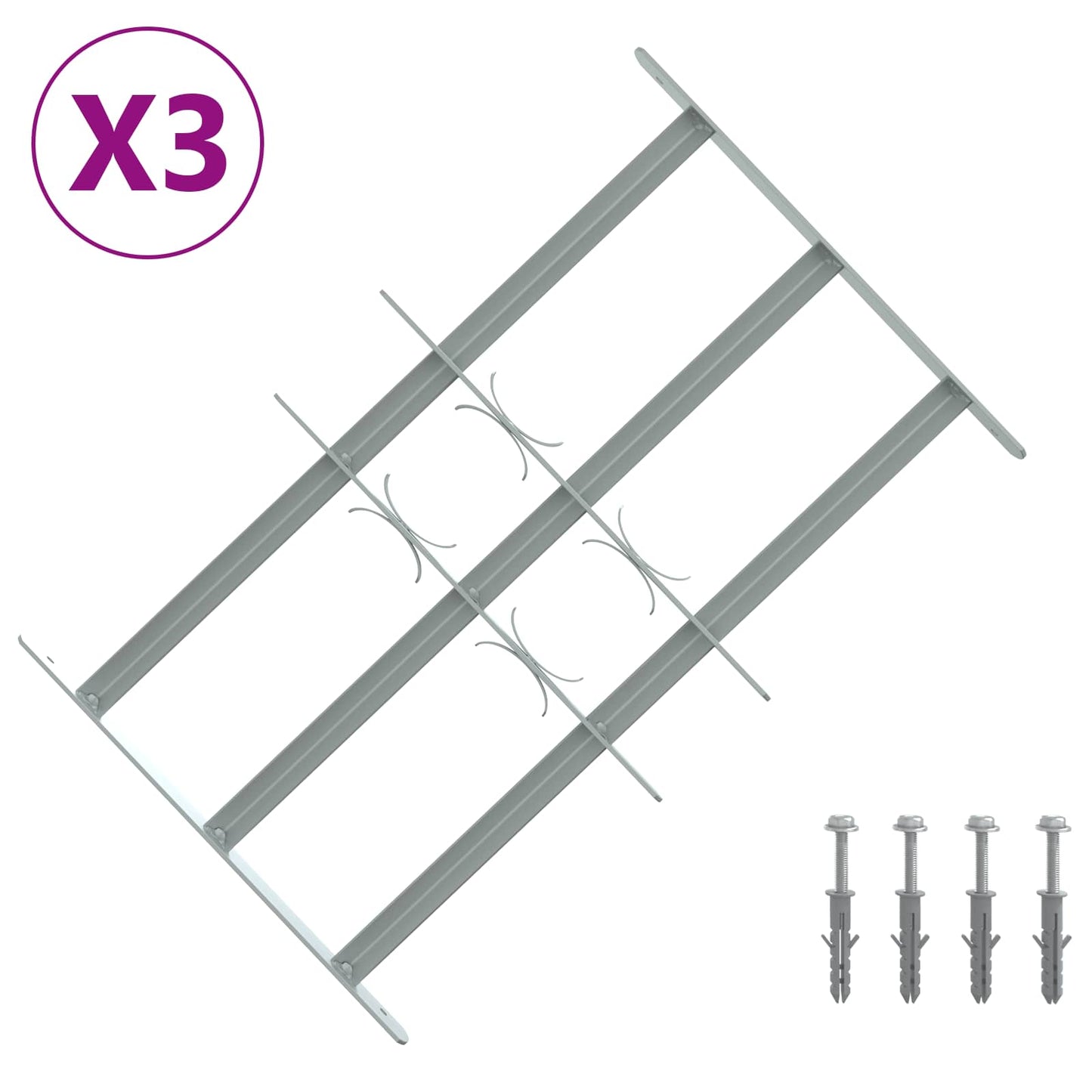 Sikkerhetsgitter for vinduer med 3 tverrbjelker 3 pcs