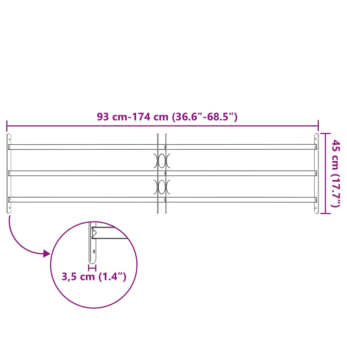 Sikkerhetsgitter for vinduer med 3 tverrbjelker 3 pcs