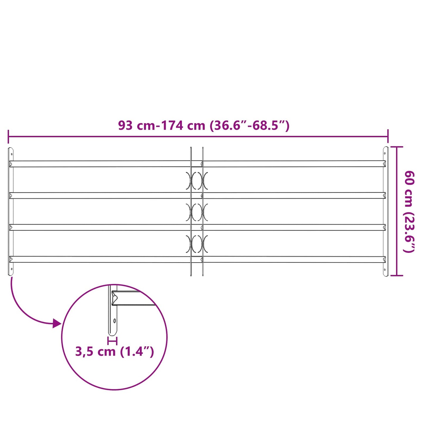 Sikkerhetsgitter for vinduer med 4 tverrbjelker 3 pcs