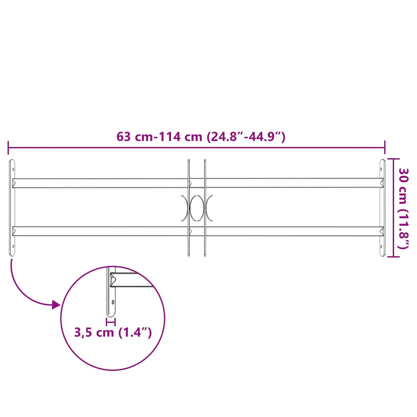 Sikkerhetsgitter for vinduer med 2 tverrbjelker 3 pcs 63-114 cm