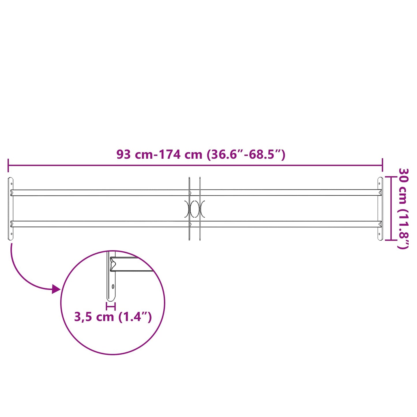 Sikkerhetsgitter for vinduer med 2 tverrbjelker 3 pcs 93-174 cm