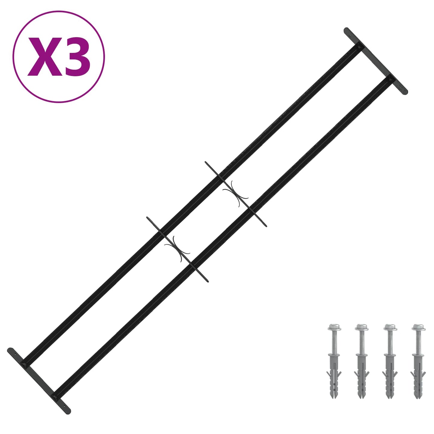 Sikkerhetsgitter for vinduer med 2 tverrbjelker 3 pcs 93-174 cm