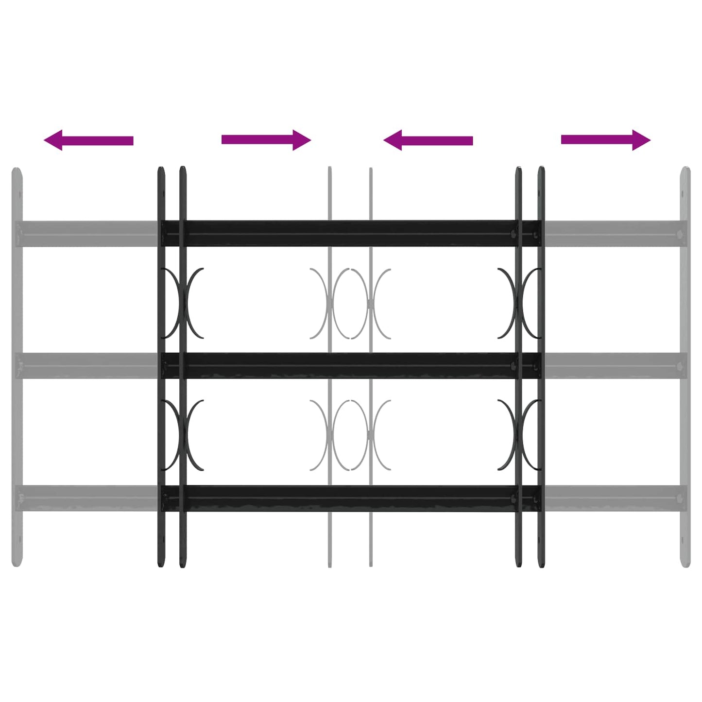 Sikkerhetsgitter for vinduer med 3 tverrbjelker 3 pcs 43-74 cm