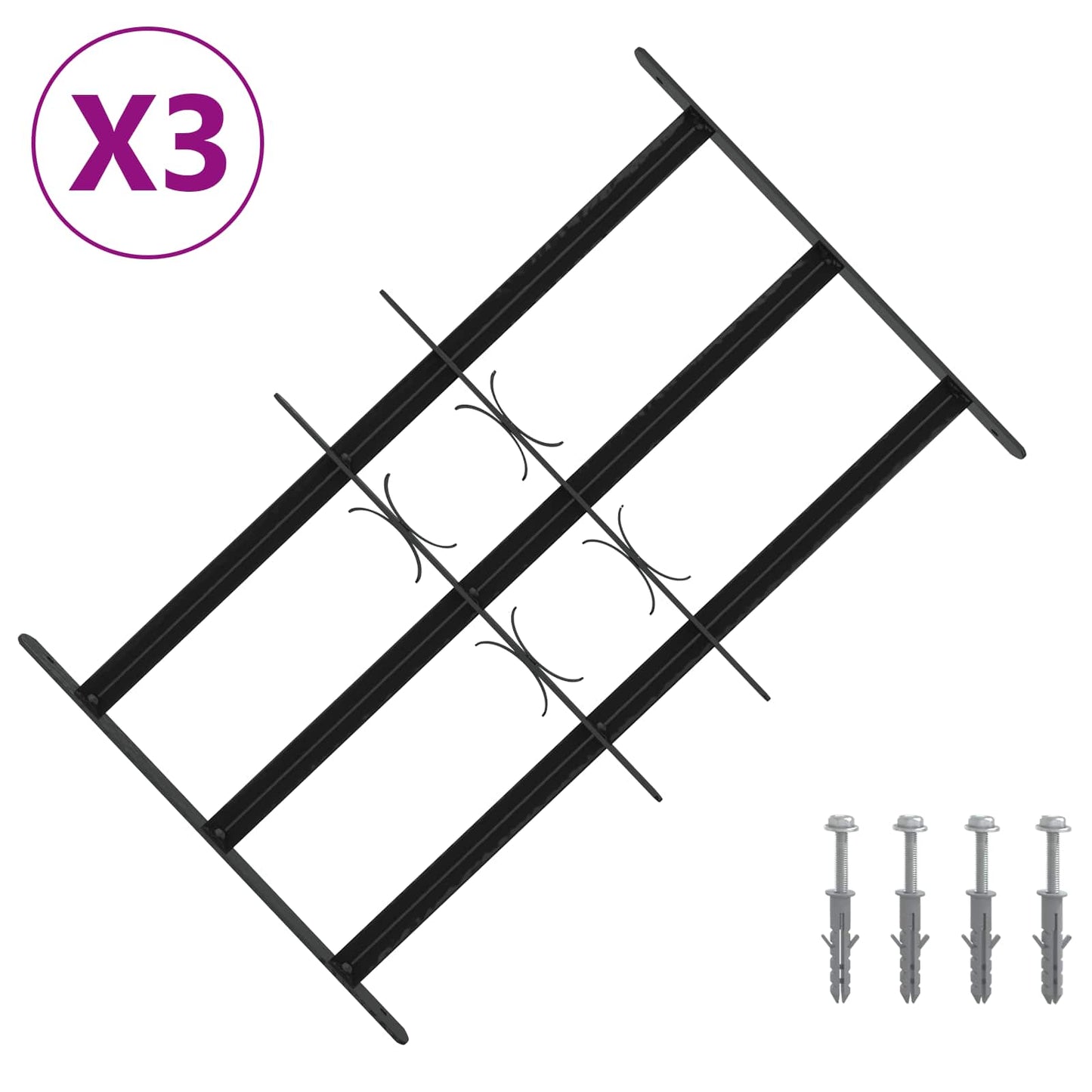 Sikkerhetsgitter for vinduer med 3 tverrbjelker 3 pcs 43-74 cm