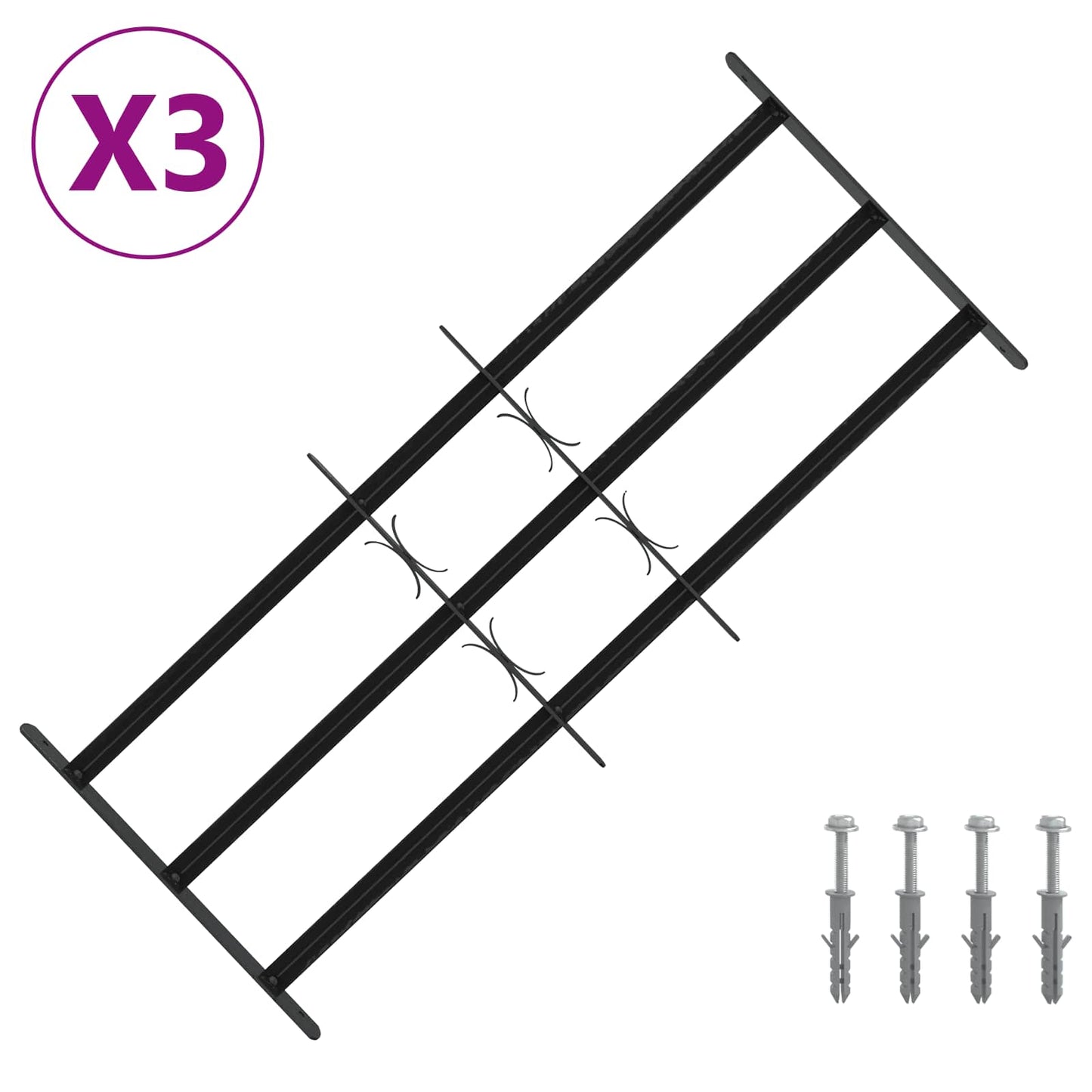 Sikkerhetsgitter for vinduer med 3 tverrbjelker 3 pcs 63-114 cm