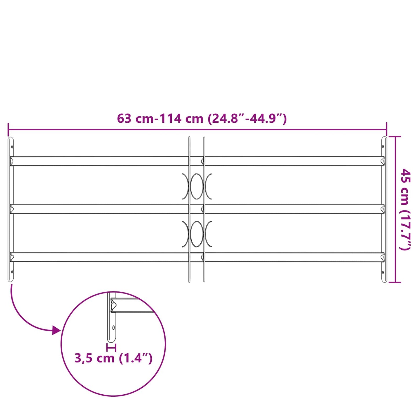 Sikkerhetsgitter for vinduer med 3 tverrbjelker 3 pcs 93-174 cm