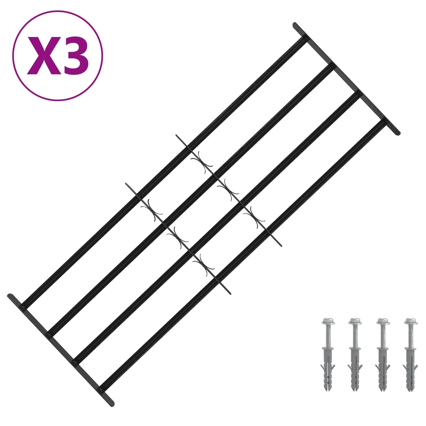 Sikkerhetsgitter for vinduer med 4 tverrbjelker 3 pcs 93-174 cm