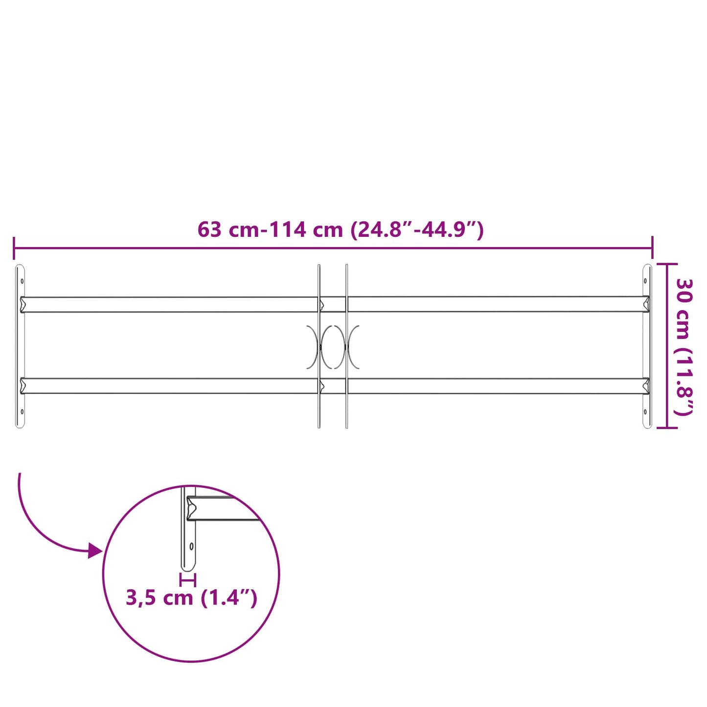 Sikkerhetsgitter for vinduer med 2 tverrbjelker 63-114 cm