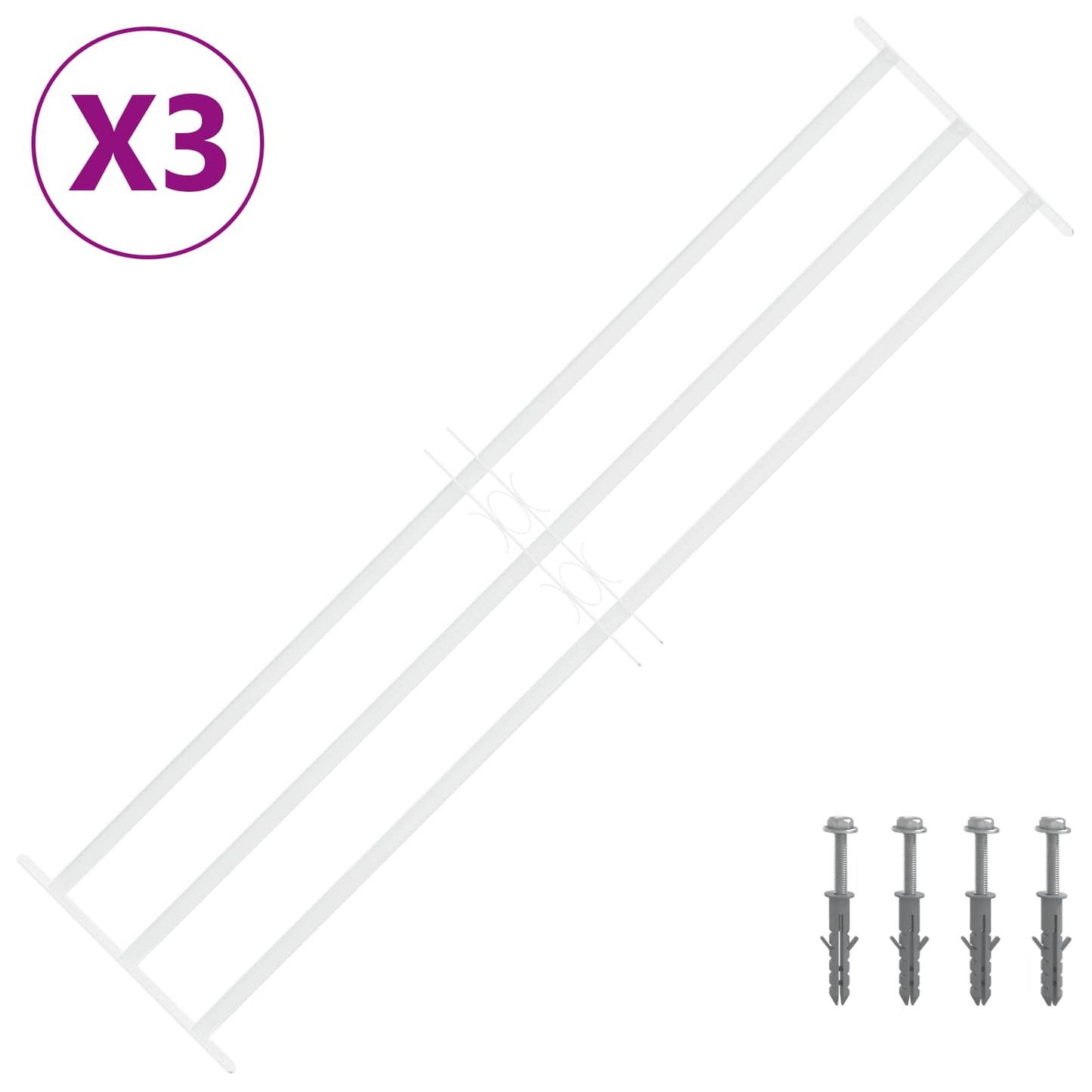 Sikkerhetsgitter for vinduer med 3 tverrbjelker 3 pcs 93-174 cm