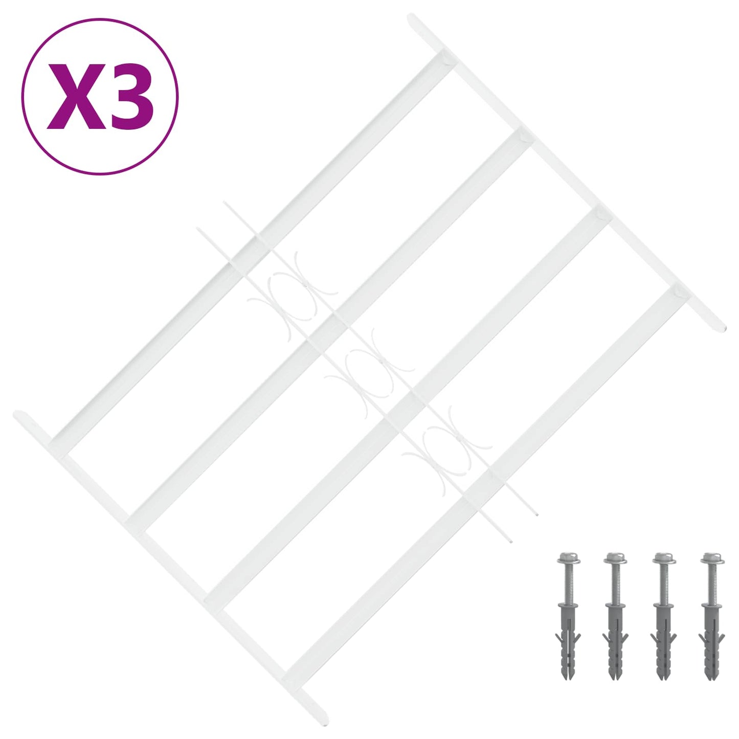 Sikkerhetsgitter for vinduer med 4 tverrbjelker 3 pcs 43-74 cm