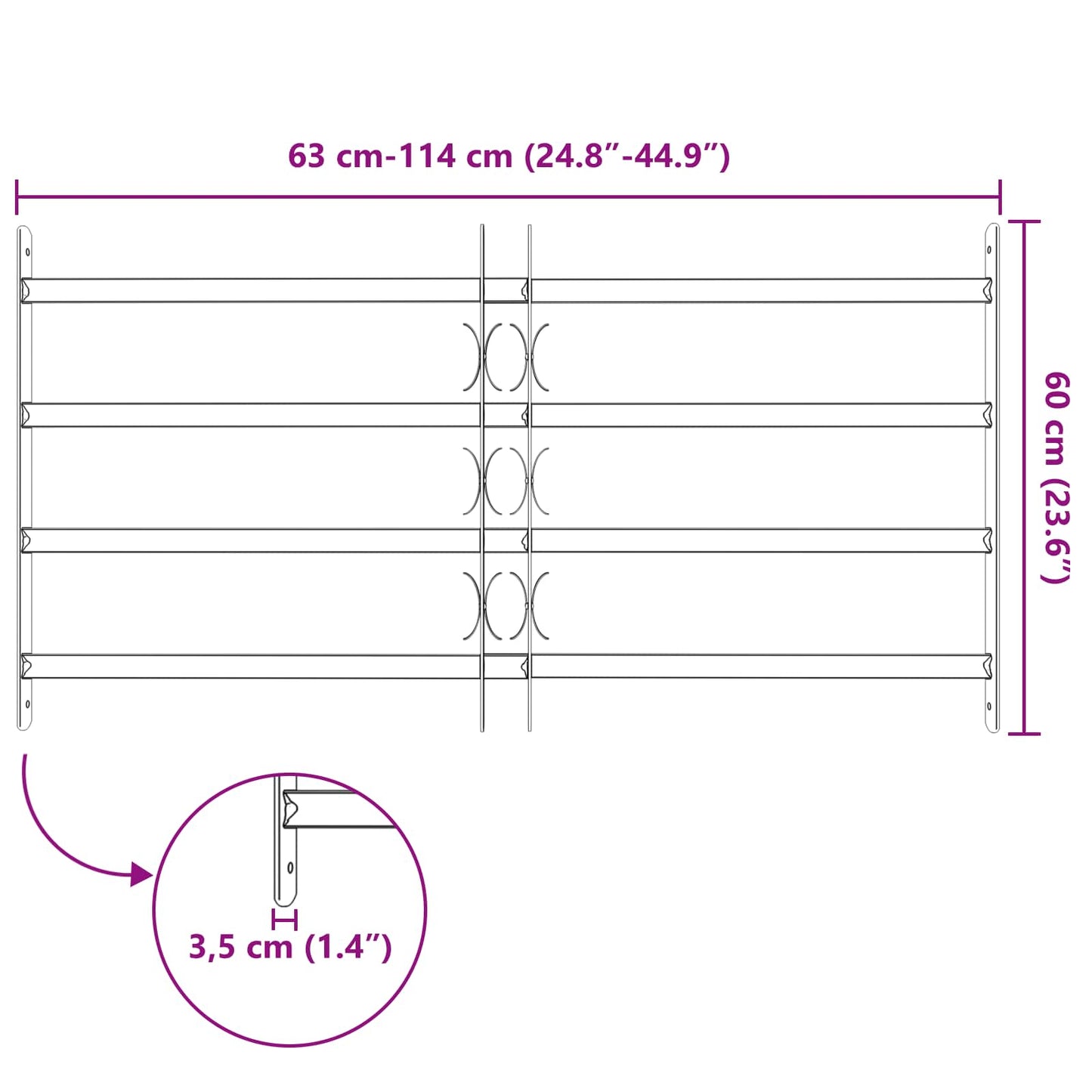 Sikkerhetsgitter for vinduer med 4 tverrbjelker 3 pcs 63-114 cm
