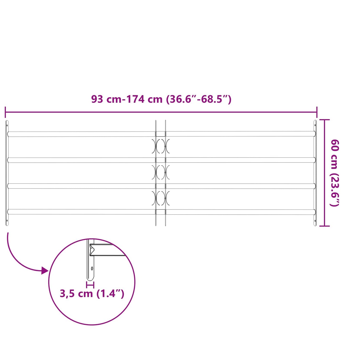 Sikkerhetsgitter for vinduer med 4 tverrbjelker 3 pcs 93-174 cm