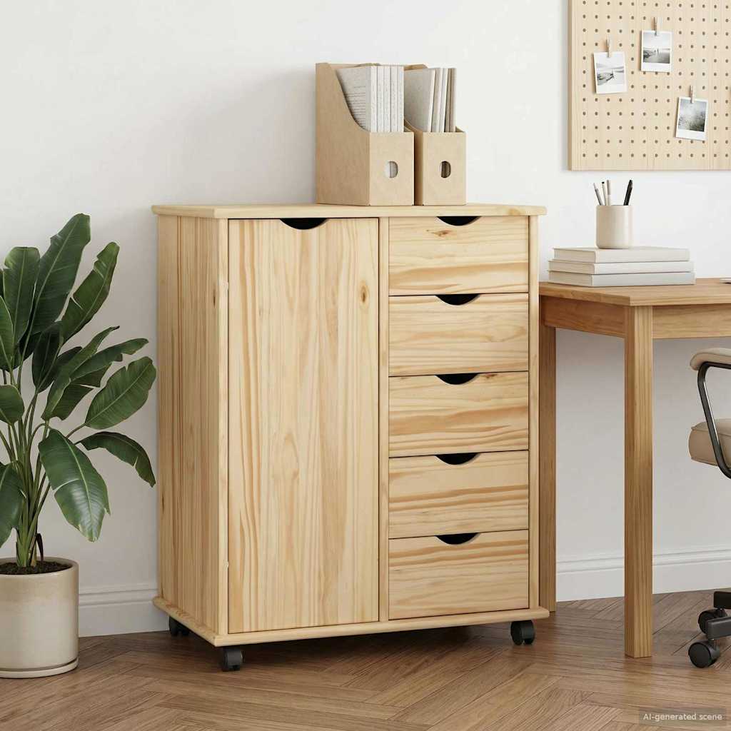 Rullende skap med hjul Brun 63,5 x 39 x 79 cm Massiv furu