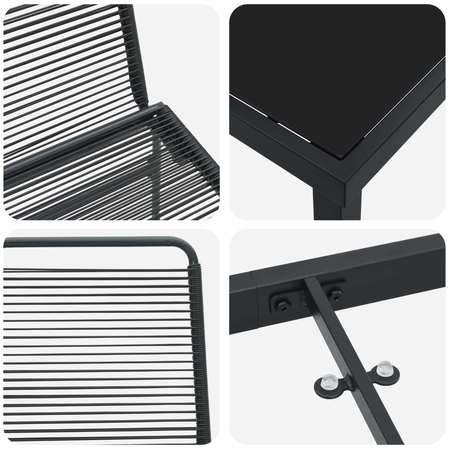 Hagesett 5 stk. Svart Metall og Rattan