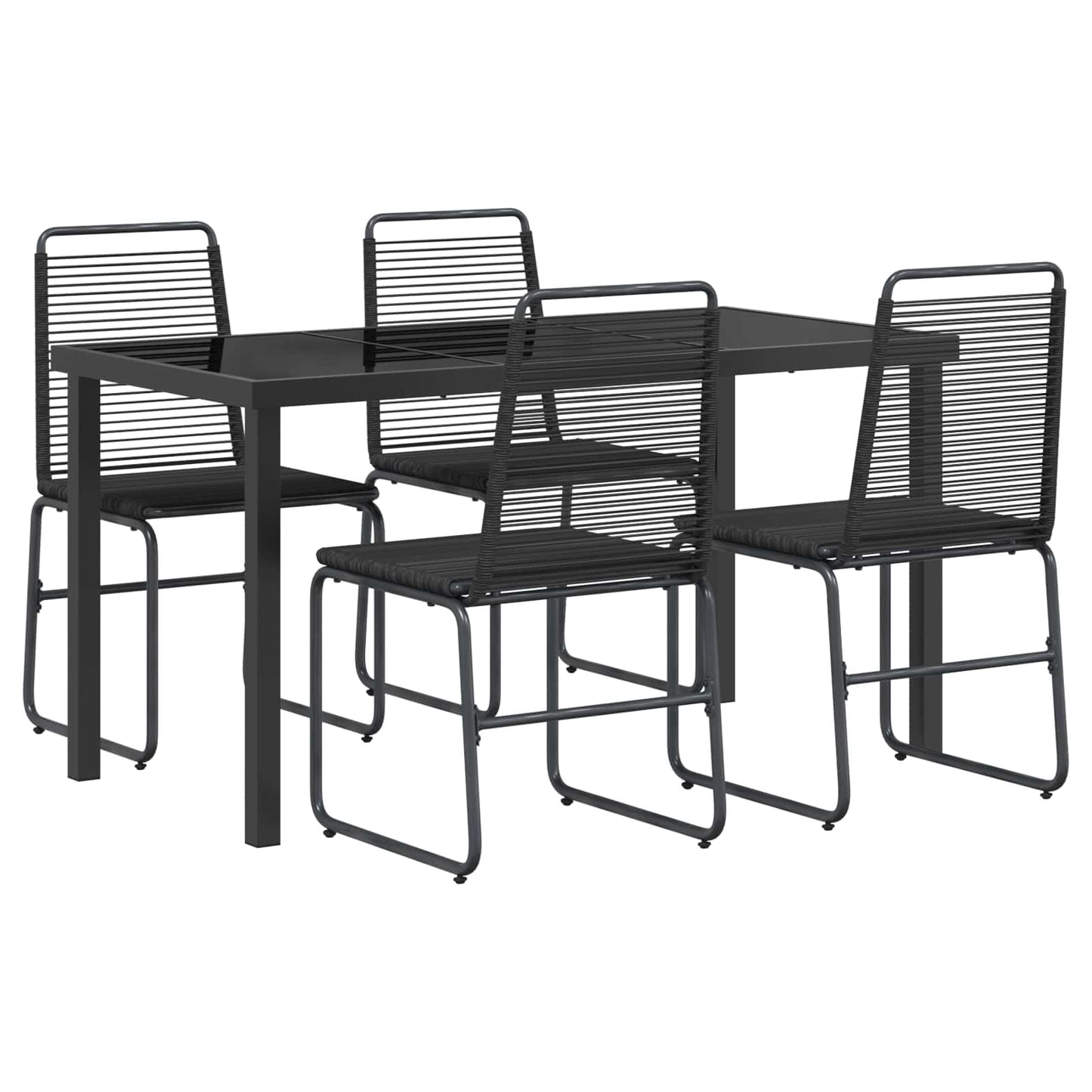 Hagesett 5 stk. Svart Metall og Rattan