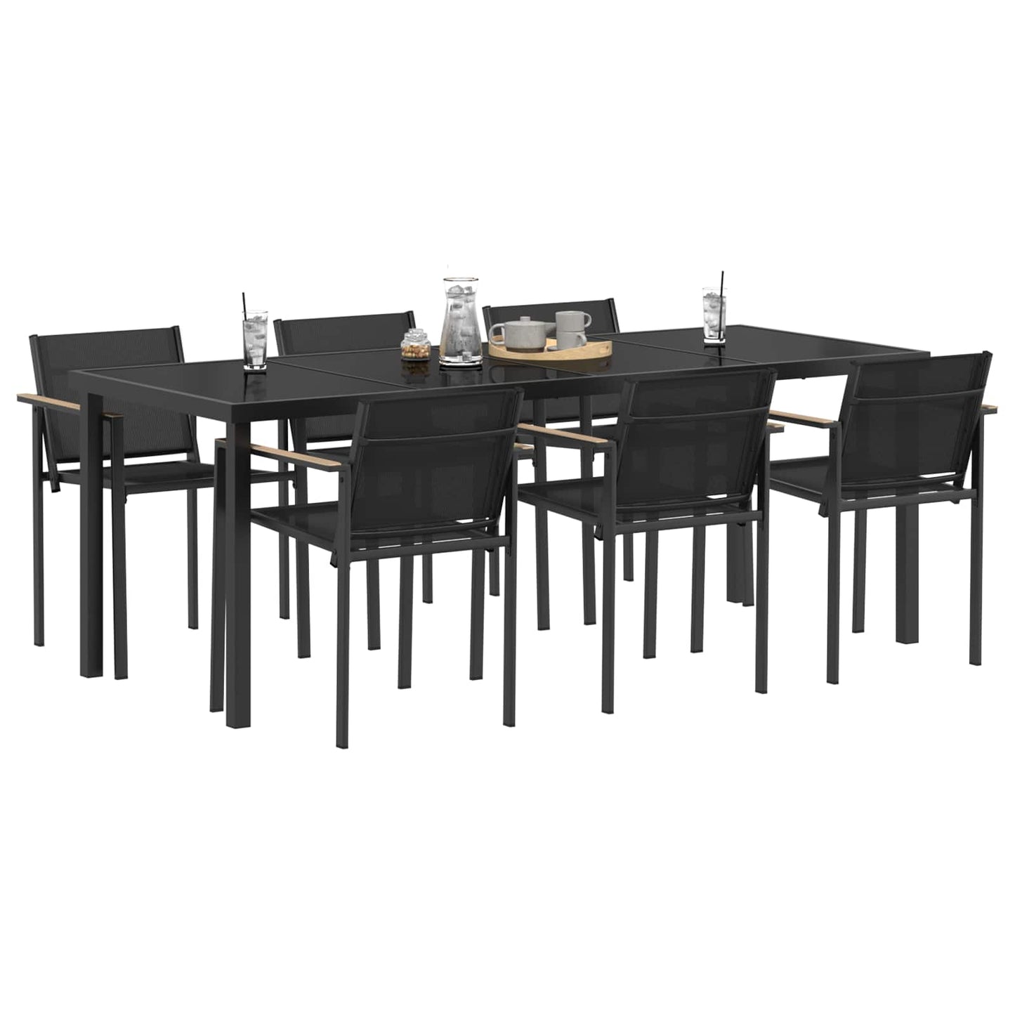 Utemøbelsett 7 pcs Svart og Anthracite Textilene