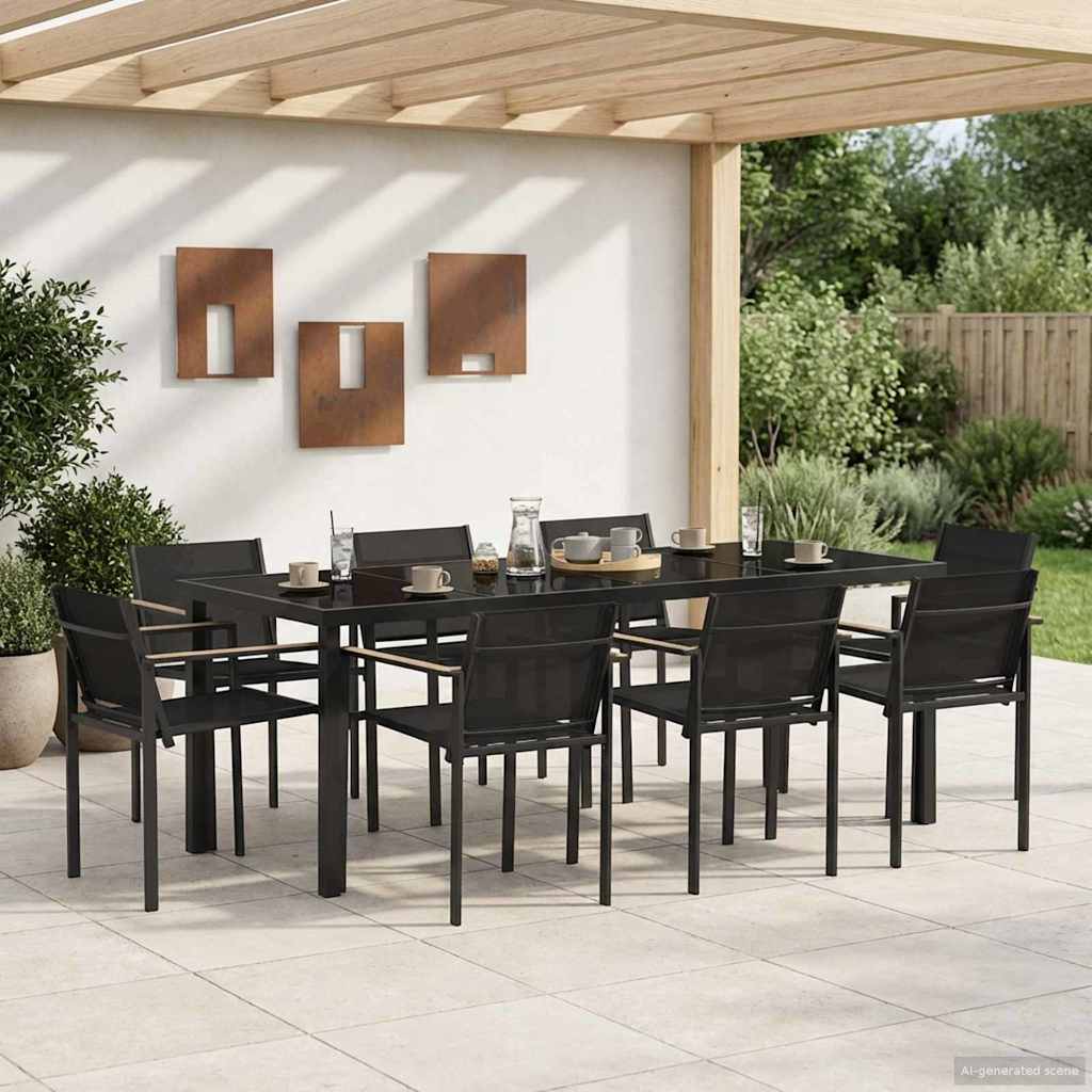 Utemøbelsett 9 pcs Svart og Anthracite Textilene