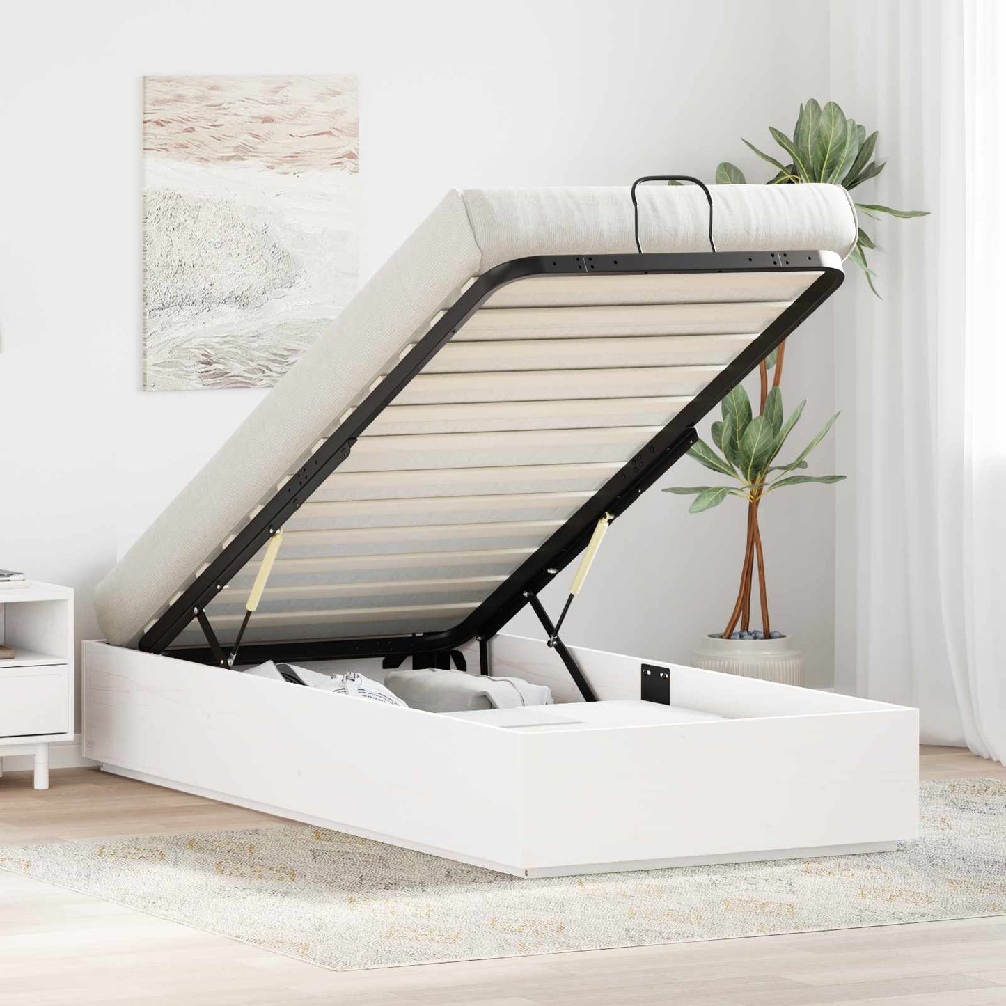 Ottoman sengeramme med lagring Hvit 80 x 200 cm Massiv furu vidaXL
