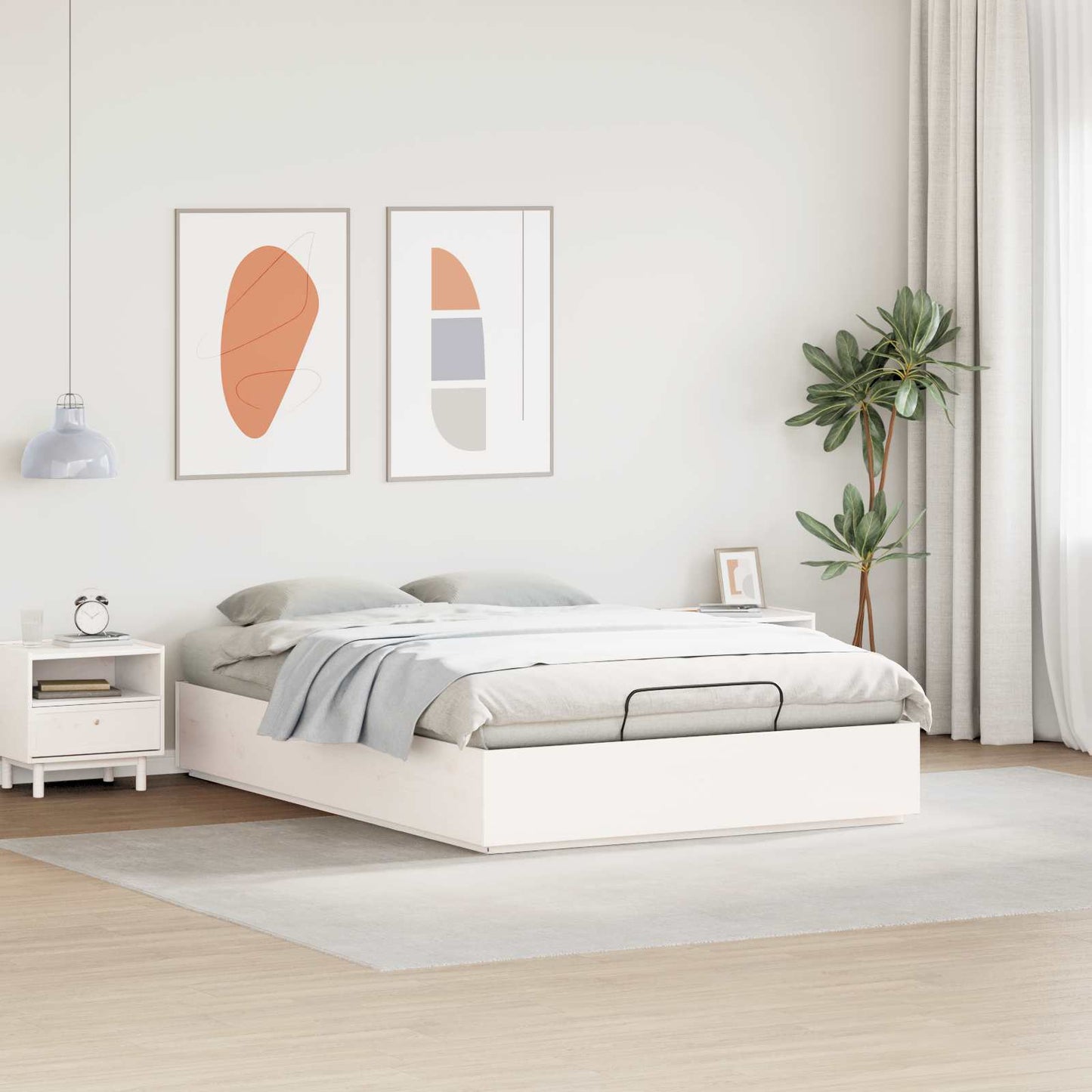 Ottoman sengeramme Hvit 135 x 190 cm Massiv furu