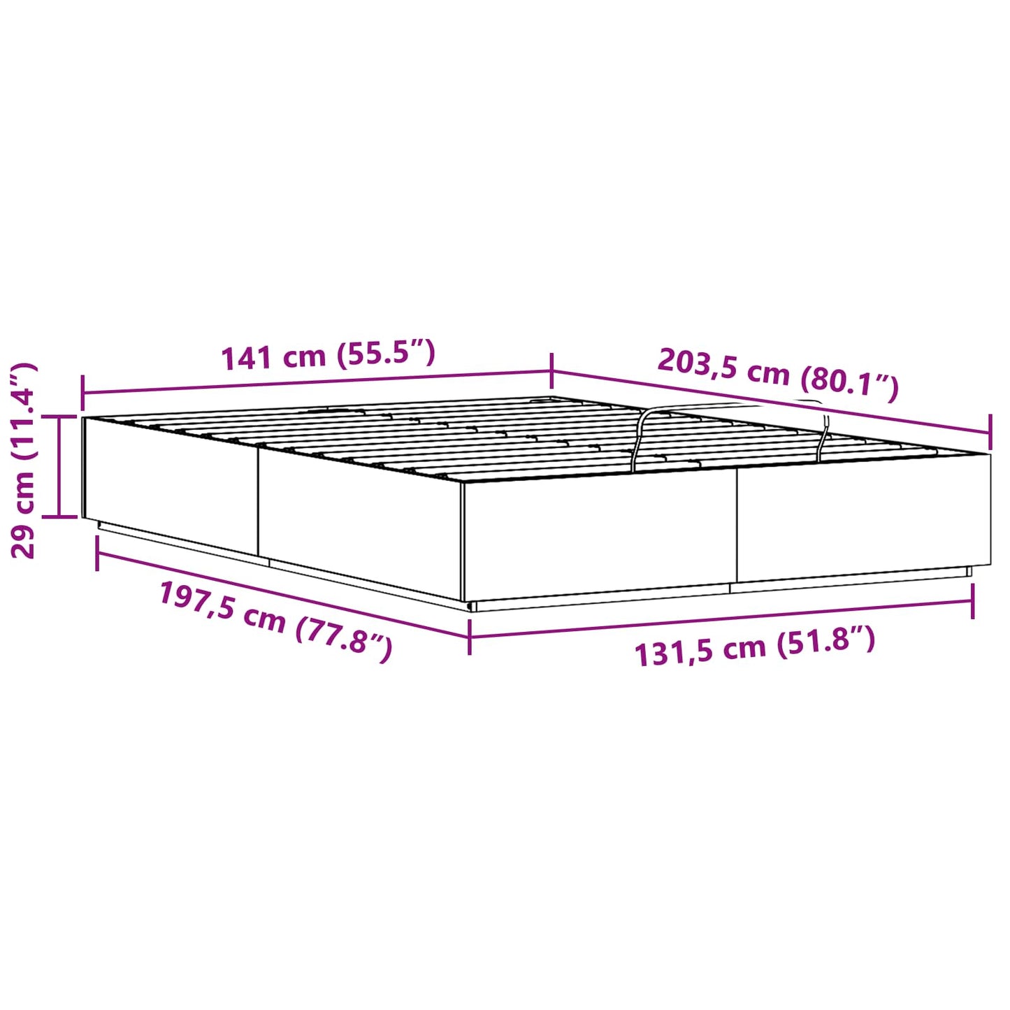 Ottoman sengeramme Naturlig 140 x 200 cm Massiv furu vidaXL