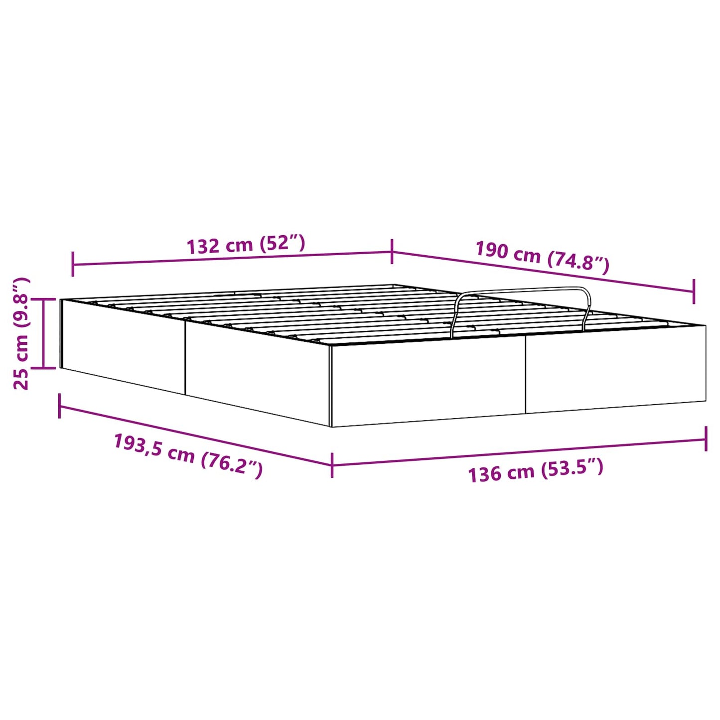 Ottoman Seng Ramme med Oppbevaring Hvit 135 x 190 cm